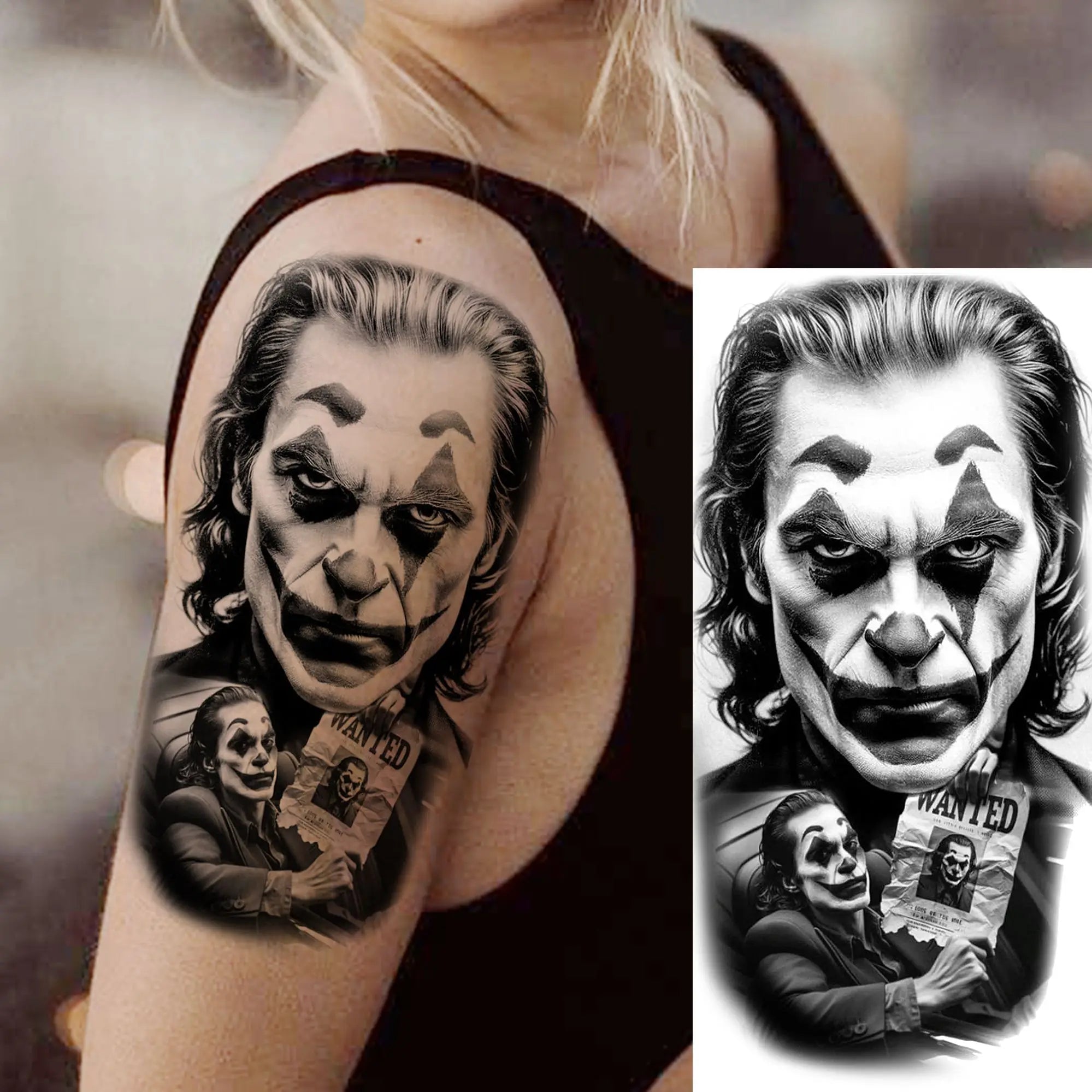 1 Sheet Bad Guy Robber Poker Temporary Tattoos For Men Women Gangster Joker Rebel Waterproof Realistic Fake Tattoo Arm Stickers
