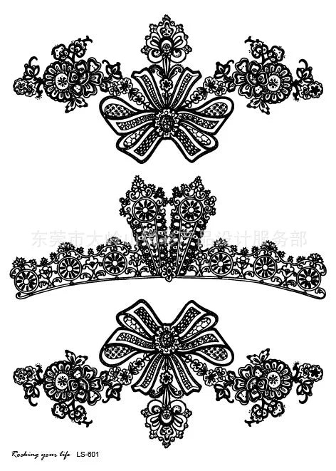 Waterproof Temporary Tattoo Sticker Sexy Lace Bow Knot Flower Arm Leg Body Art Flash Tatoo Fake Tatto for Men Women