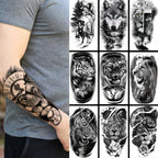 Waterproof Temporary Tattoo Sticker Forest Big Tiger Lion Wolf King Body Arm Hand Cool Art Black Animal Men Women Fake Tattoos
