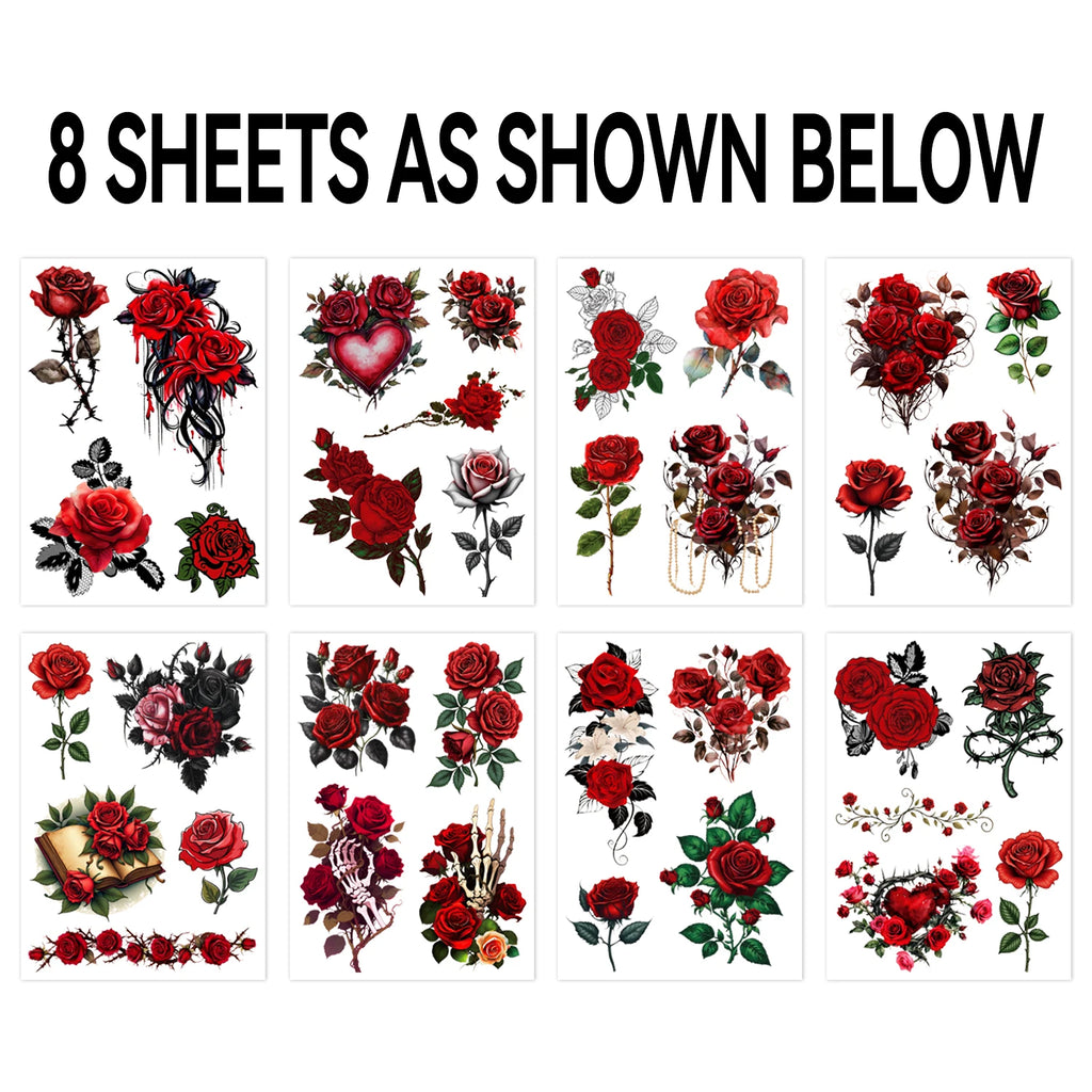 8 Sheets Large Temporary Tattoo Sticker Fake Tattoos for Women Girls,Waterproof Long Lasting Body Art Makeup Sexy Realistic Arm