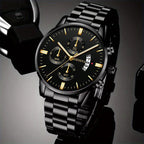 2pcs Fashion Men's Casual Business Sports Stainless Steel Quartz Wristwatch Calendar Male Classic Bracelet Set Luminous Clock