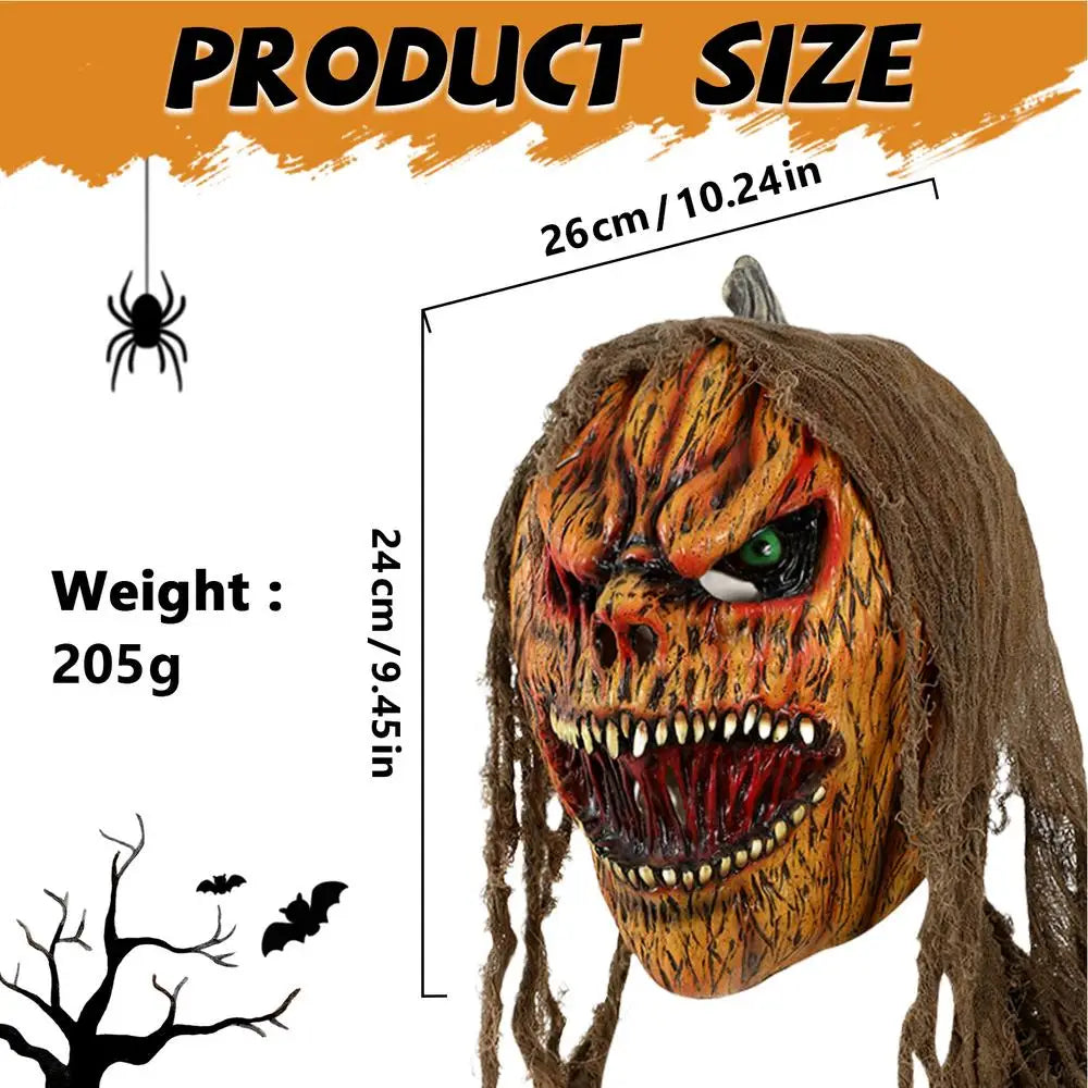 Horror Pumpkin Masquerade Mask Latex Cosplay Face Cover Creepy Halloween Costume for Carnival Party Role Play Performance