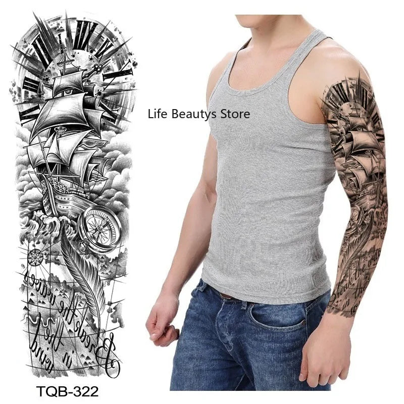 Large Full Arm Sleeve  Waterproof Temporary Tattoo Sticker Tribal Totem Skull Bird Wolf Tiger Fake Tatoo Body Art Men Women
