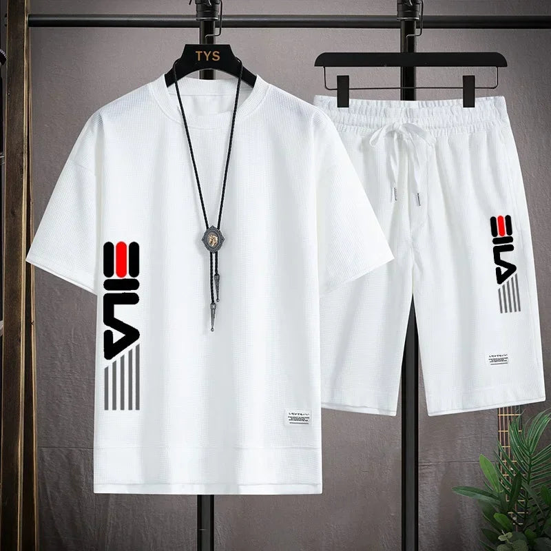 2025 Summer New Casual Men's short-sleeved T-shirt and Shorts 2-piece outdoor men's round-neck short-sleeved sportswear set