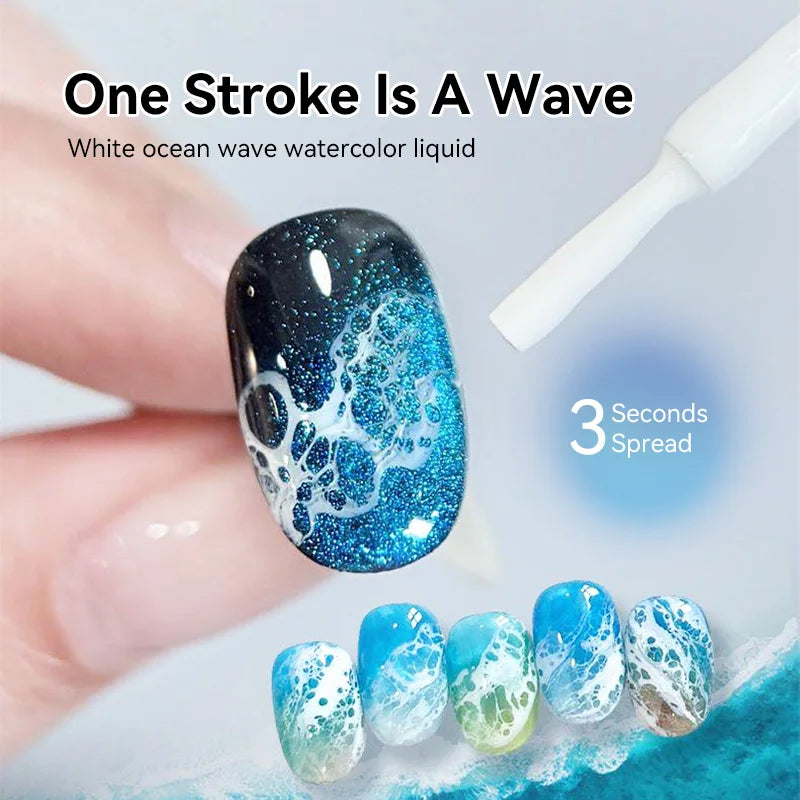 BORN PRETTY 10ml  Ocean Wave Watercolor Liquid Gel Polish White Blossoming 3 Seconds Spread Stroke Wave Bubble Nail Art Design