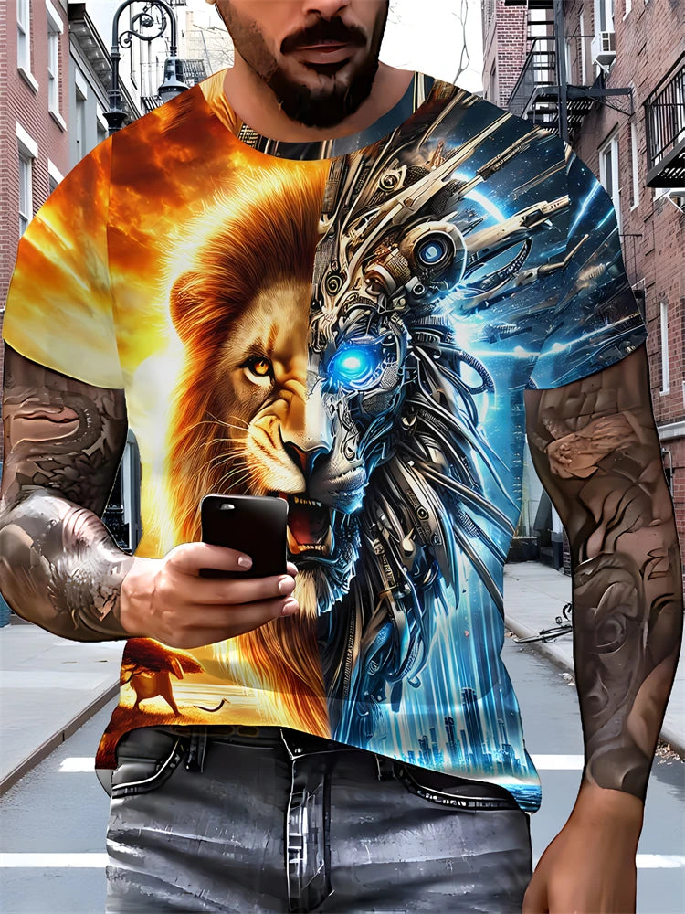 2025 New Men's 3D Dragon Print T-shirt Casual Short-sleeved Pullover Polyester Round-neck Summer Outdoor Clothing Adult Size