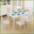 7-Pc Glass Dining Table Set, 6 PU Leather Chairs, Space Saving