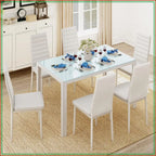7-Pc Glass Dining Table Set, 6 PU Leather Chairs, Space Saving