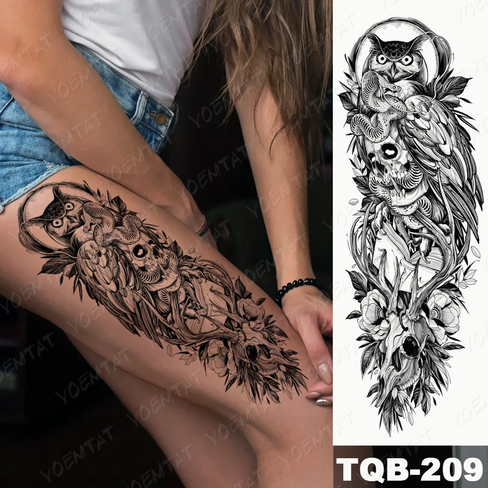 Large Arm Sleeve Tattoo Gun Rose Lion Waterproof Temporary Tattoo Sticker Clock Flower Waist Leg Body Art Full Fake Tatoo Women
