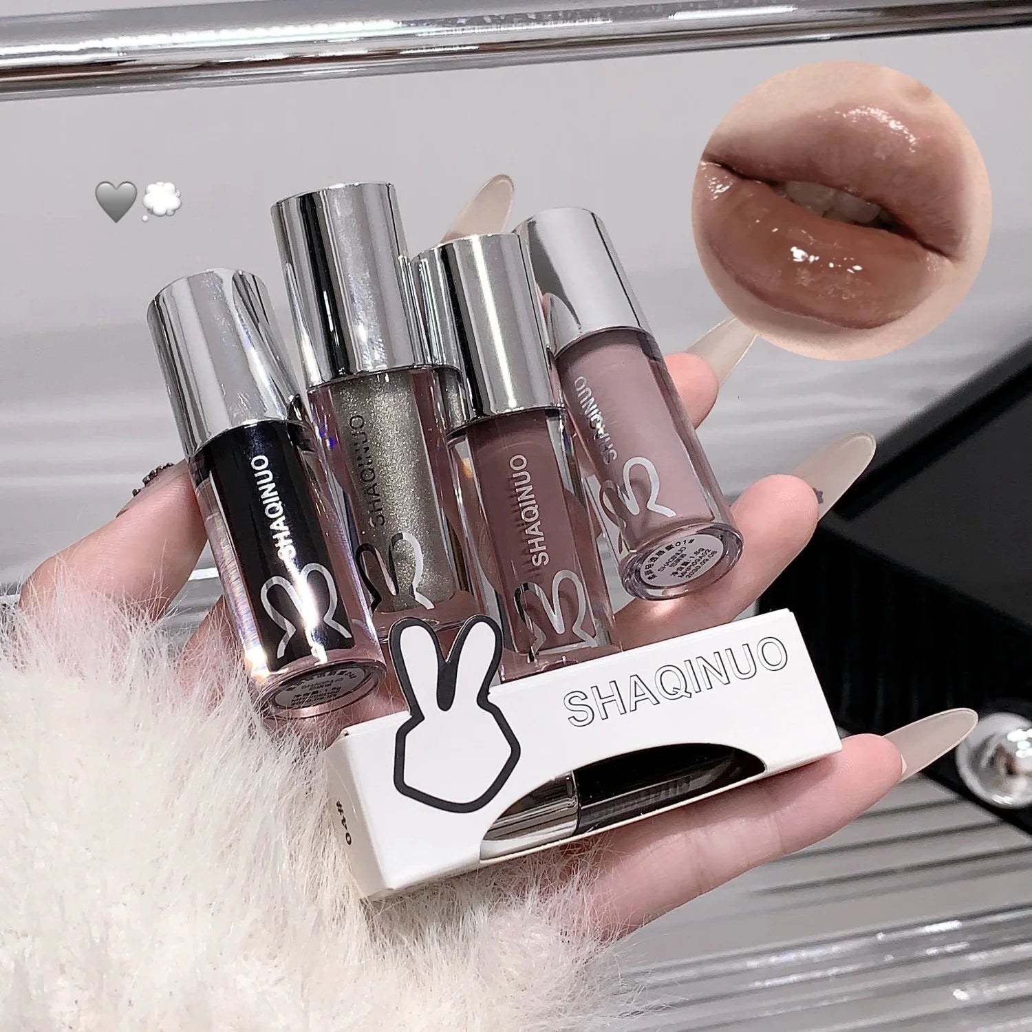 1Pc Lip Gloss Mirror Moisturizing Gothic Pure Black Silver Fine Flash Low Saturation Lip Glazed Lasting Lip Makeup Halloween