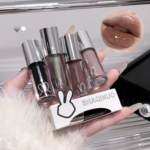 1Pc Lip Gloss Mirror Moisturizing Gothic Pure Black Silver Fine Flash Low Saturation Lip Glazed Lasting Lip Makeup Halloween