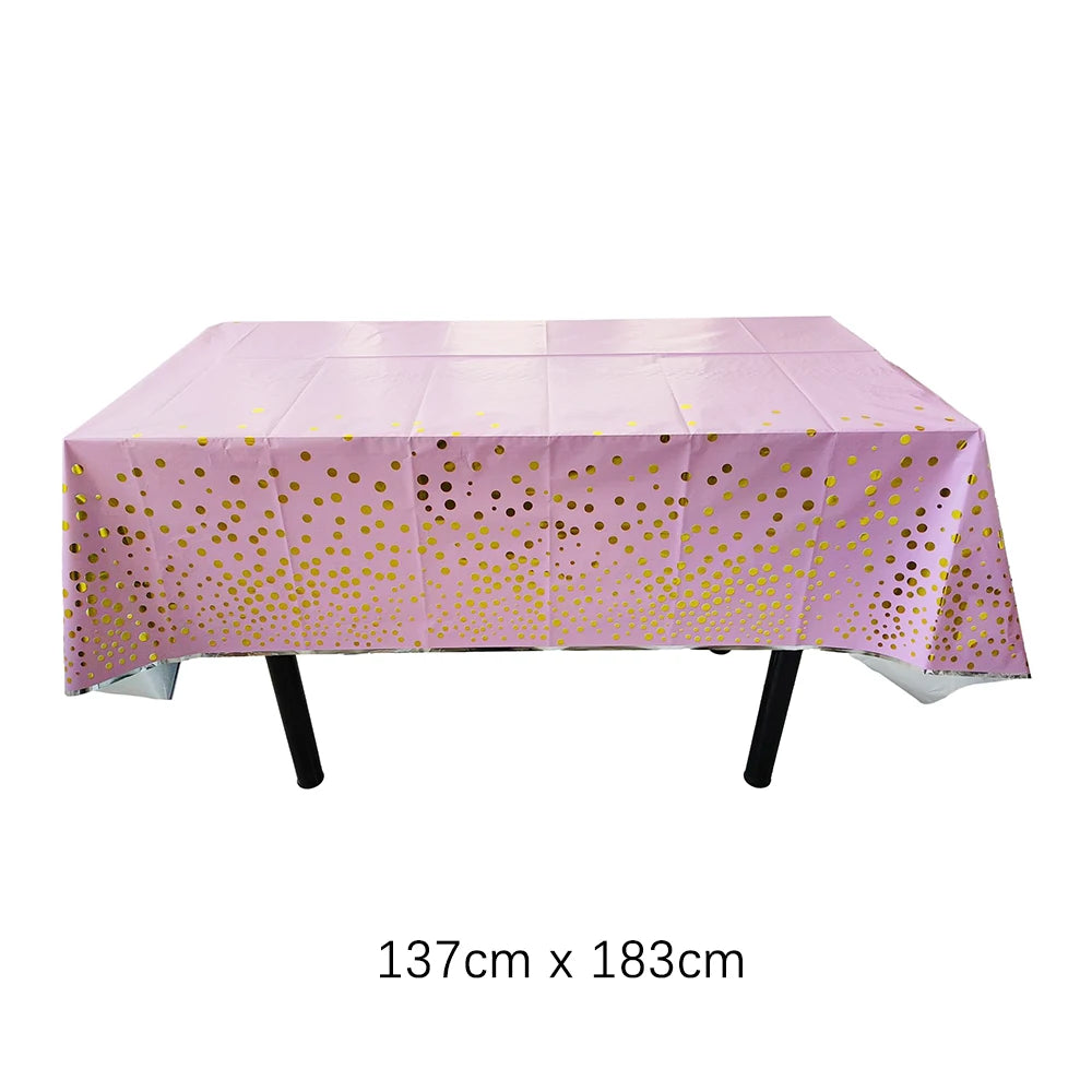 Gold Dot Disposable Tablecloths Plastic White Black Tablecloths for Birthday Wedding Party Waterproof Rectangle Desk Table Cover