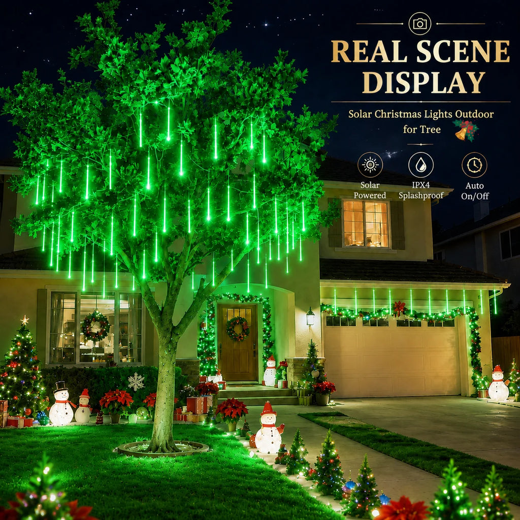Solar Meteor Shower Lights Outdoor Meteor Lights 8Tubes Waterproof LED Falling Raindrop Christmas Halloween Fairy String Lights