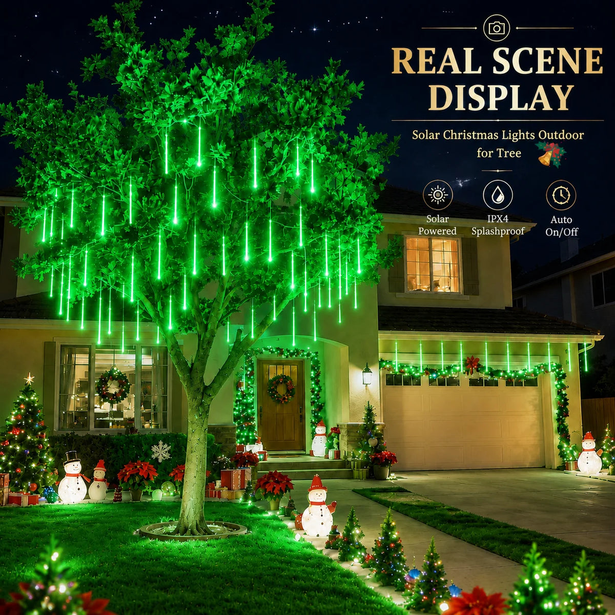 Solar Meteor Shower Lights Outdoor Meteor Lights 8Tubes Waterproof LED Falling Raindrop Christmas Halloween Fairy String Lights