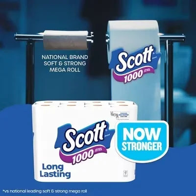 Bathroom Tissue 1000 Septic-Safe 1-Ply - 4 Rolls: 1000 Sheets Per Roll for Everyday Household Use