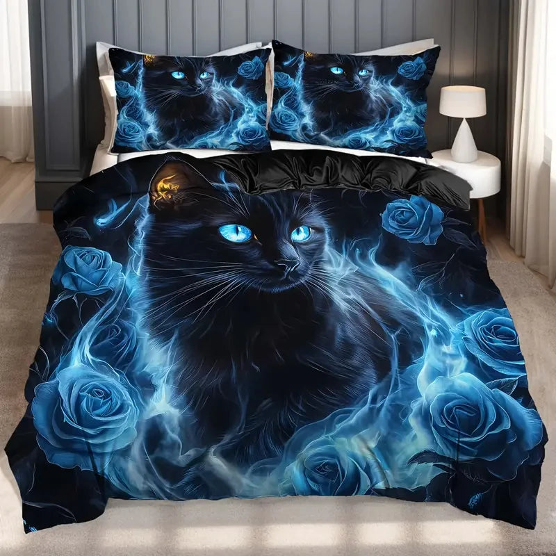 Cute Cat 3pcs Duvet Cover Set, 3D Digital Printed Duvet Cover, Soft Comfortable Breathable Bedding Set for Bedroom, Dorm