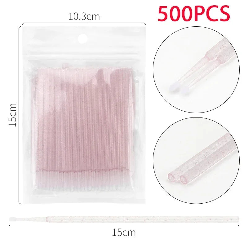 500/1000PCS  Eyelash Brushes Cotton Swab Micro Individual Eyelashes Microbrush Removing Cleaning Lash Extensions Accessori