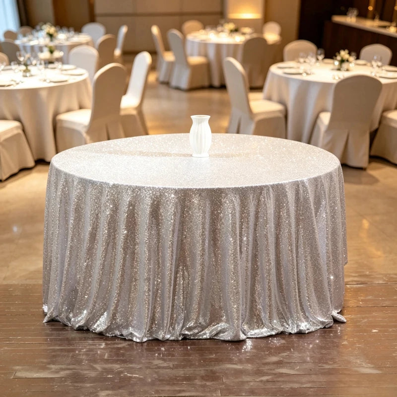 Shiny Sequin Round Tablecloth Sparkly Fabric Table Cover Wedding Banquet Party Decor Multi Round Sizes Available