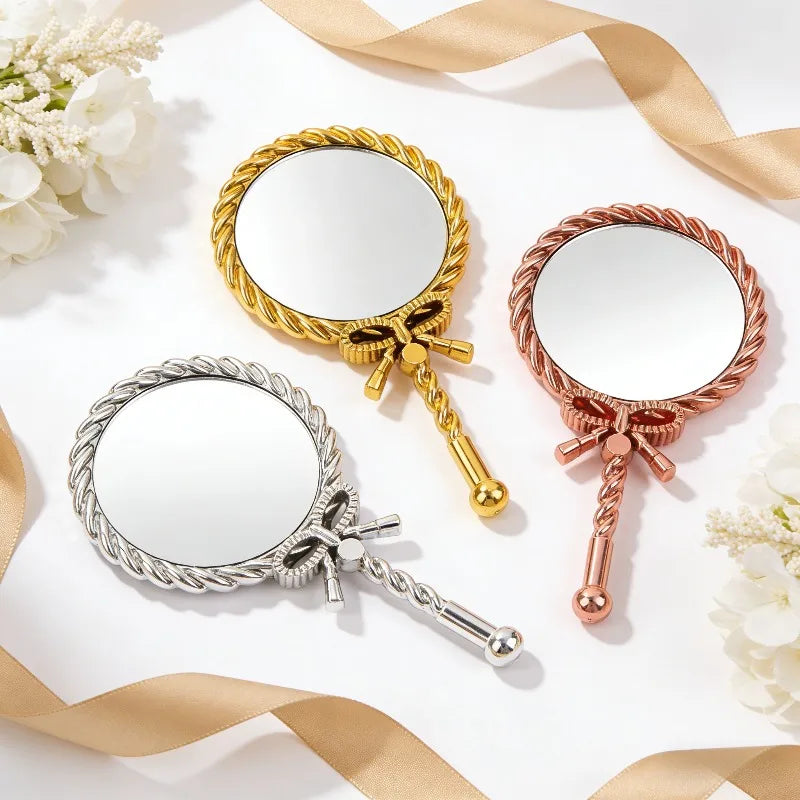Vintage Handheld Makeup Mirror Round Portable European Twisted Rope Vanity Mirror for Dressing Room Travel Home Decor