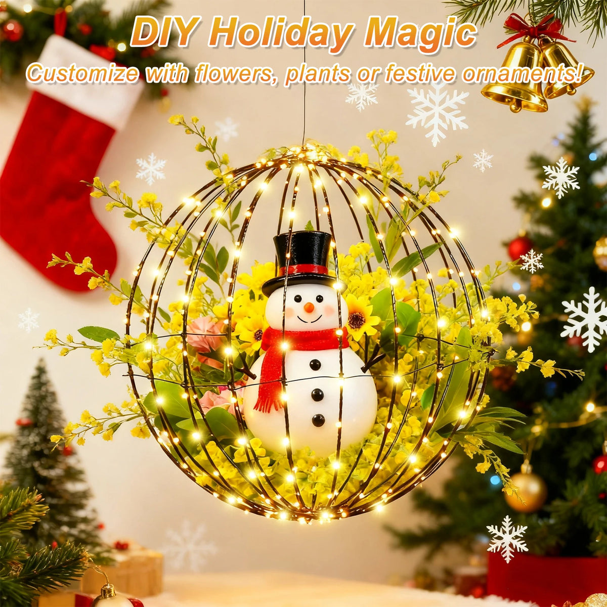 Battery Operated 11.8" Globe String Lights, 2 Pack Warm White Hanging Ball Lights with Remote, 8 Lighting Modes & Auto Timer, IP54 Tree Lights for DIY Floral, Plant & Wedding Decor