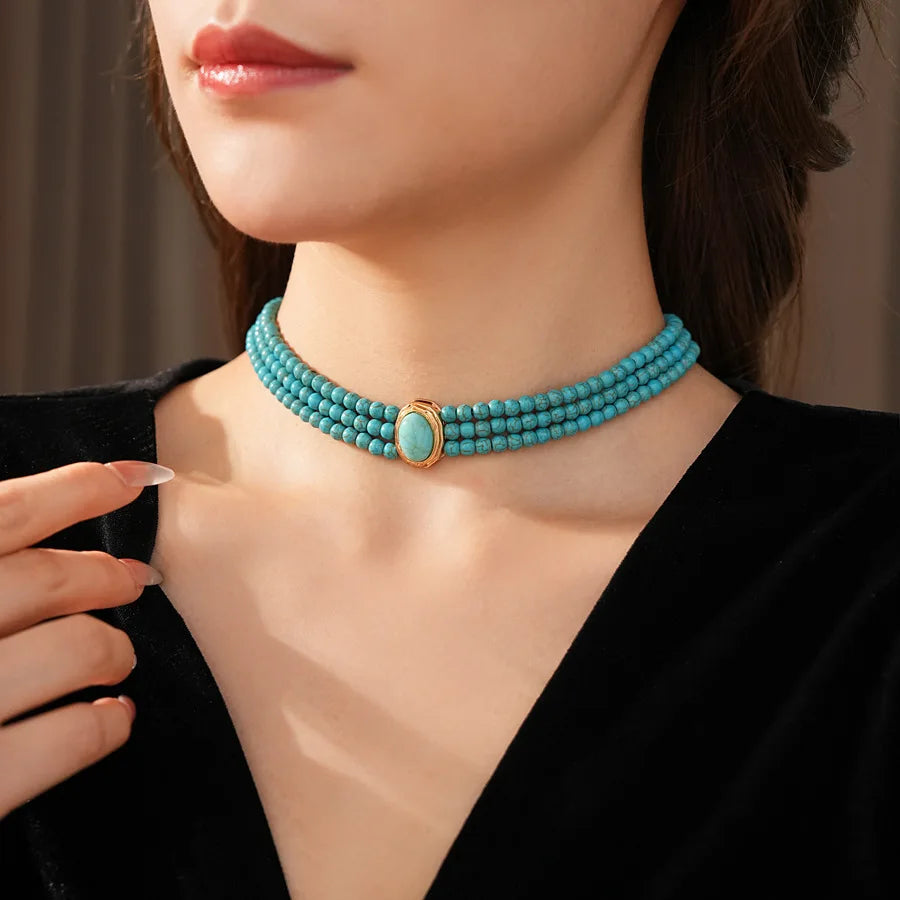 1/3 Pcs Bohemian Multi-layered Green Stone Beaded Stretch Bracelet Earrings Necklace Ethnic String Charm Women's Jewelry Set N1
