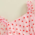Pudcoco Newborn Infant Baby Girl Outfit, Short Sleeve Heart Print A-line Romper Dress with Bowknot Headband Clothes 0-18M