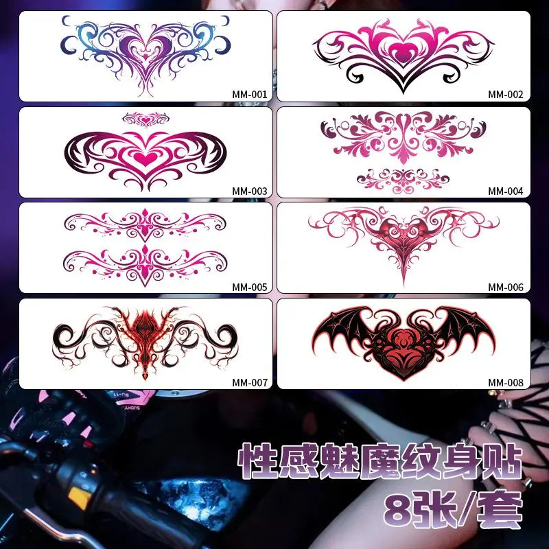 Succubus Tattoo Sticker set for Woman Abdomen Sexy Art Temporary Tattoo Waterproof Pink Totem Fake Tattoo Lasting Tattoo Sticker