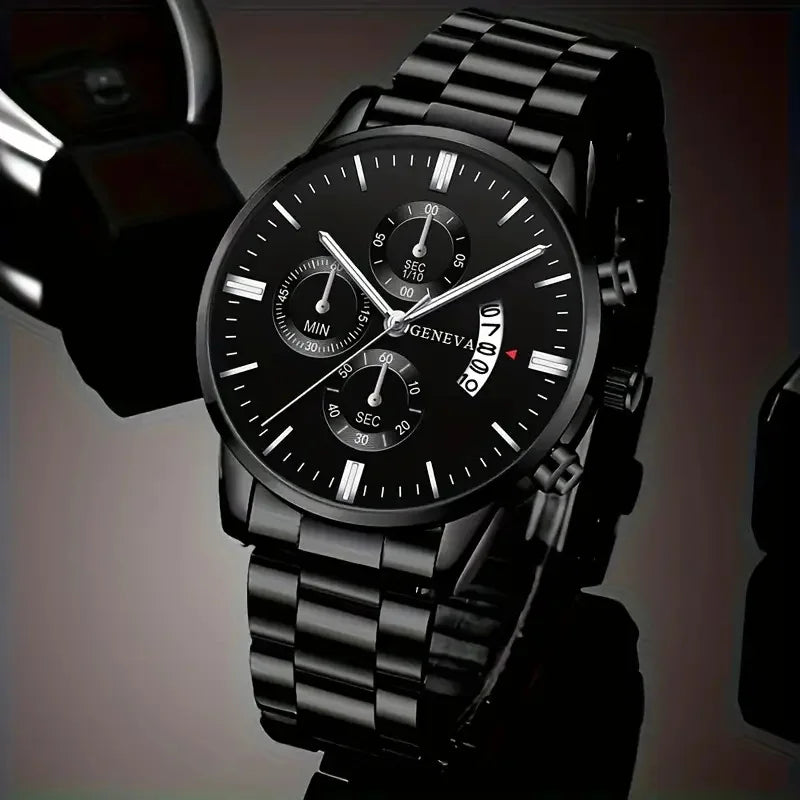 Men's Watch Calendar Steel Strip Watch Men's Business Large Dial Quartz Watch