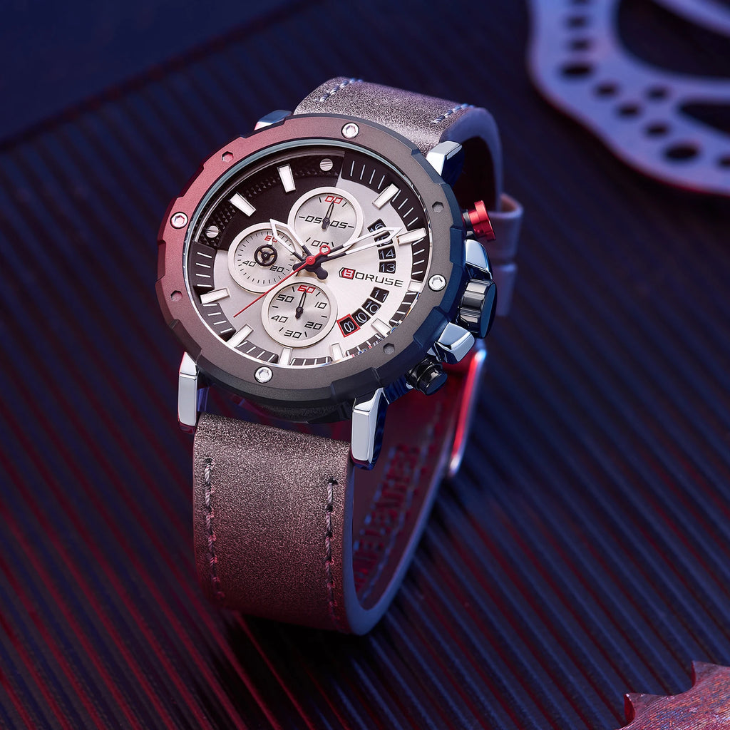 BORUSE 2 Pcs/set Fashion Simple Men's Quartz Wrist Watch Necklace  Pu Leather Strap The Perfect Gift for Men During The Holiday