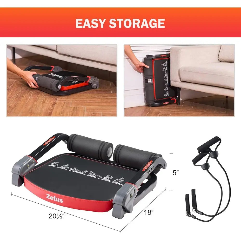 2-in-1 Ab Machine with Resistance Bands, 4 Intensities Rebound Assist,Core Training Fitness Equipment for Home Full Body Workout