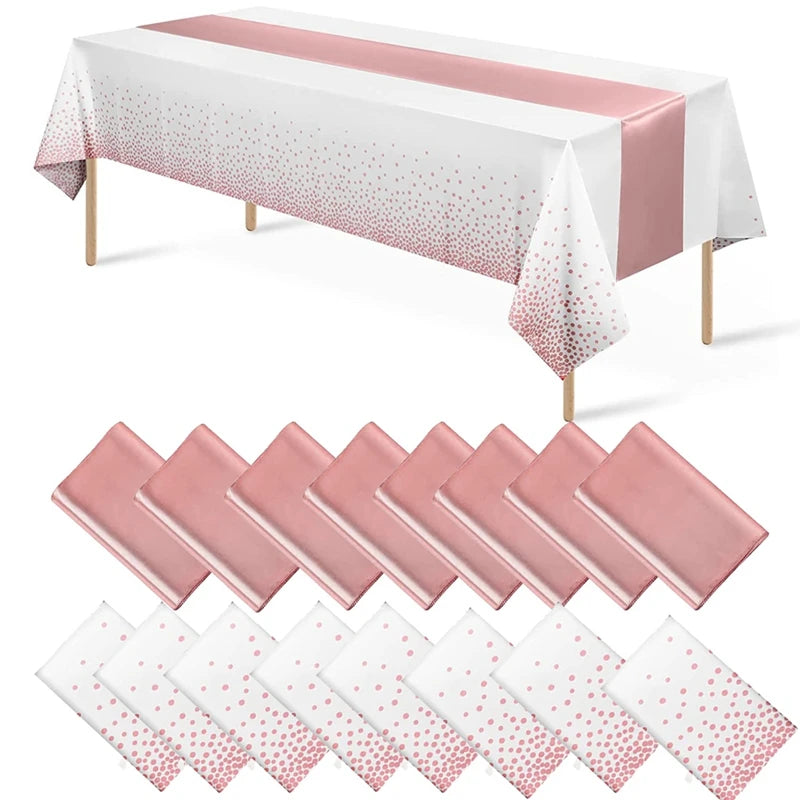 1set Disposable Plastic Tablecloths Satin Table Runner Set Dot Tablecloth Satin Table Runner For Party