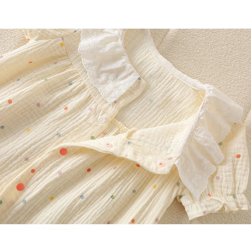 2025 Newborn Toddler Baby Girl Romper Short Sleeve Lace Collar Cotton Thin Breathable Summer Floral Dot Leaf Print Cute Jumpsuit