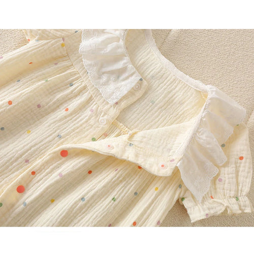 2025 Newborn Toddler Baby Girl Romper Short Sleeve Lace Collar Cotton Thin Breathable Summer Floral Dot Leaf Print Cute Jumpsuit