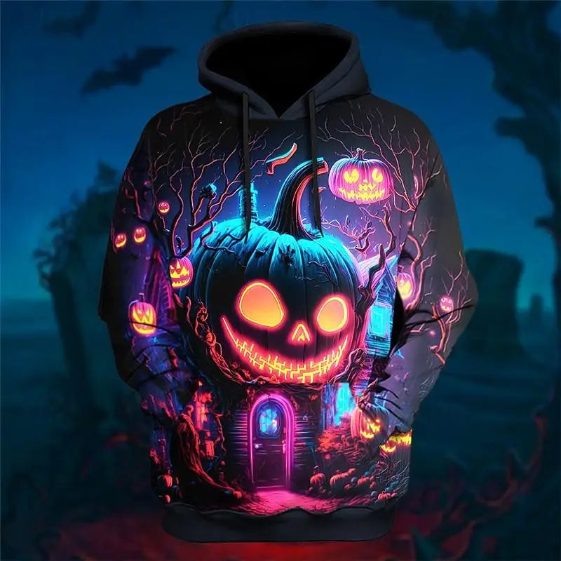 Men's Halloween Pumpkin 3D Printed Hoodie, Festive Graphic Sweatshirt, Long Sleeve Casual Gift Streetwear Men Clothing Tops