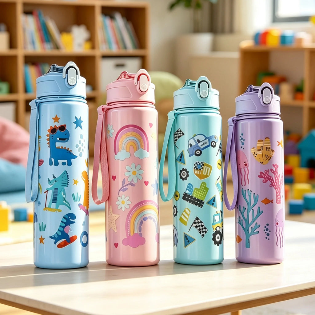 750ml Dinosaur Water Bottle For Kids Water Sippy Cup With Silicone Straw Leakproof Plastic Water Bottles Summer Kids Water Cup