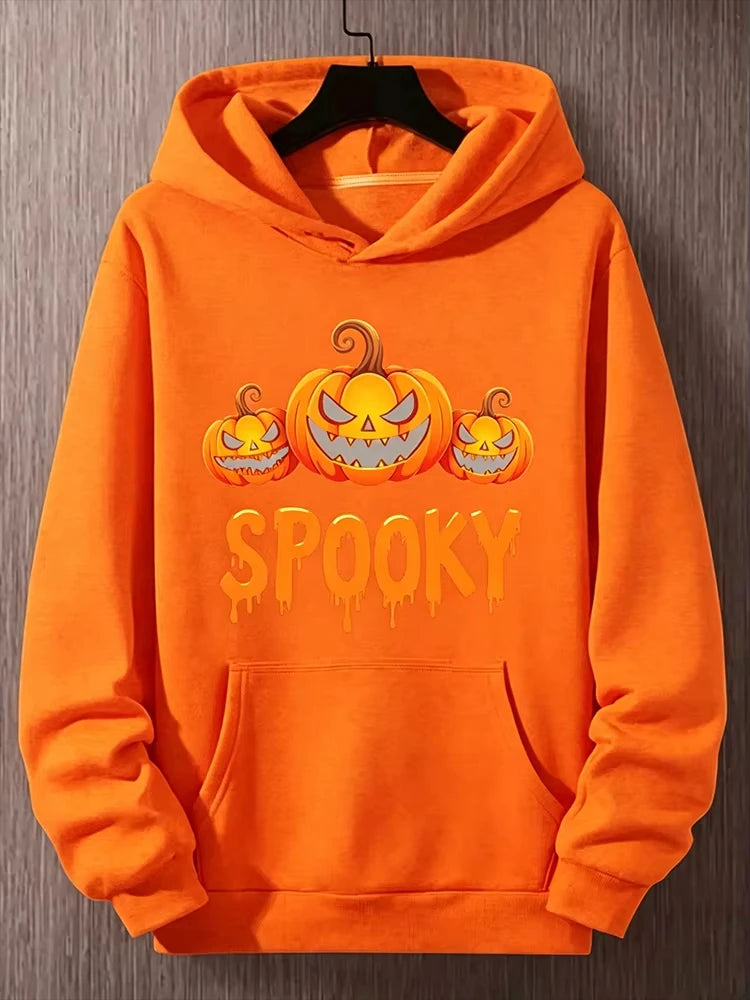 2026 Men Halloween Hoodie Spooky Pumpkin Graphic Print Pullover Hooded Sweatshirt Autumn Casual Long Sleeve Streetwear Tops