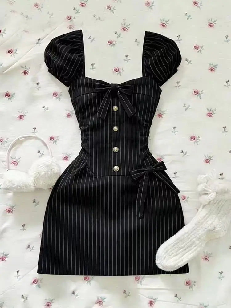 Y2k Dresses Women Clothing High Waist Mini Dress Punk Slim Bow Summer Lolita 2000s New Gothic Backless Sexy Femme Short Dresses