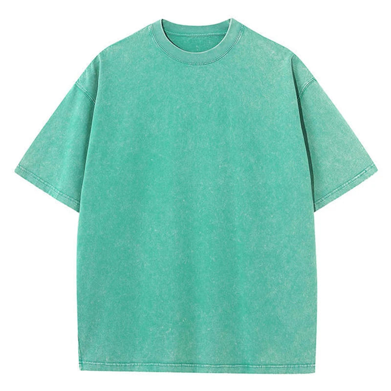 230G Cotton Retro Punk T-shirt Drop-shoulder Sleeve Men Women Vintage Short-sleeve T Shirts Solid Color Hip Hop Loose Tees