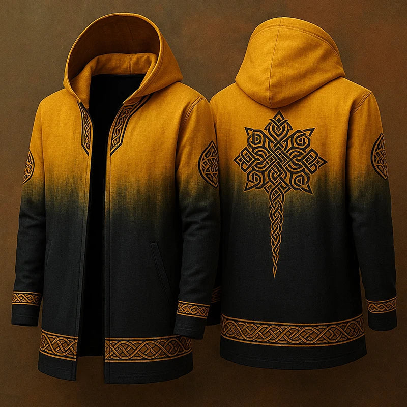 Streetwear Vintage Windbreaker Autumn Winter Men's Casual Long Sleeve Hooded Cardigan Tops Men Trendy Pattern Printed Outerwear