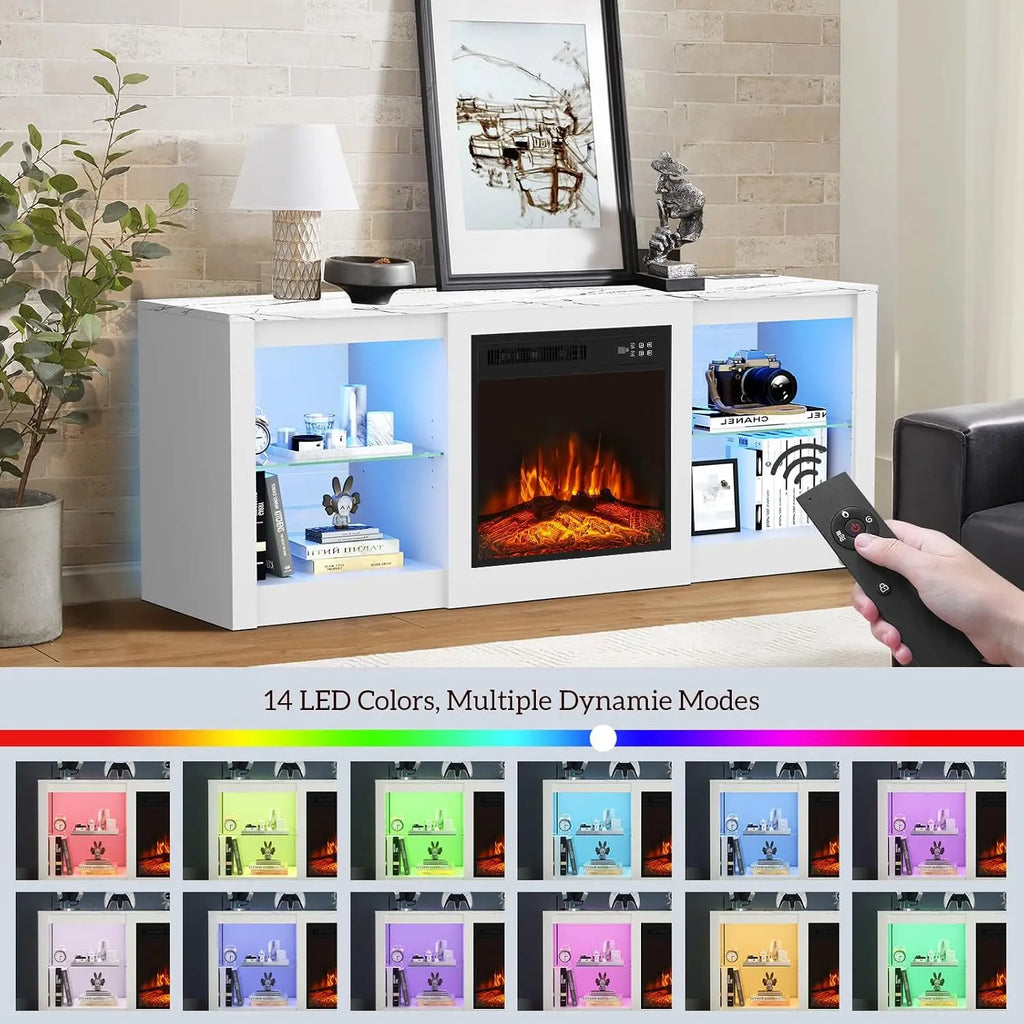 Electric Fireplace TV Stand with 18 inch Fireplace Up to 65" TVs-Led Entertainment Center-TV Console for Living Room, Custom