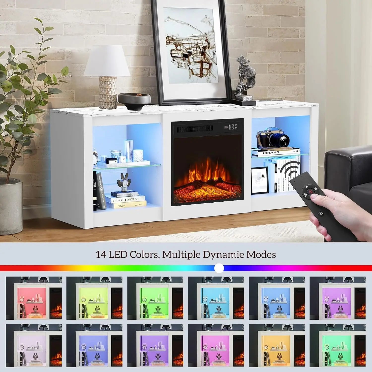 Electric Fireplace TV Stand with 18 inch Fireplace Up to 65" TVs-Led Entertainment Center-TV Console for Living Room, Custom