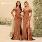 Findthat Off Shoulder Spaghetti Straps Satin Bridesmaid Dresses Elegant Zipper Back Evening Gown Wedding Guests Dress Customized