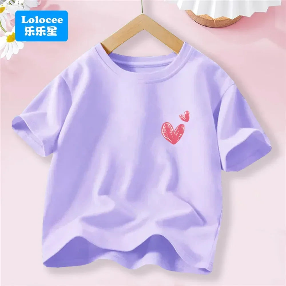 Sweet Heart Print T-Shirt Crew Neck Short Sleeve T-Shirt Casual Every Day Tops, Girls Clothing Fashion Teens Sport Clothes