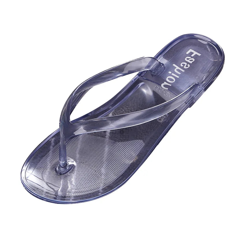 Fashion Transparent Jelly Crystal Flip Flops Female Flat Bottom Korean Version Summer Beach Leisure Casual Outdoor Sandals
