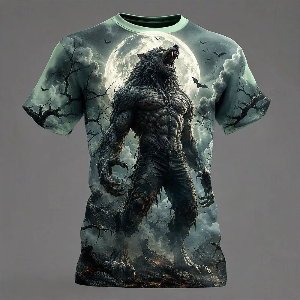Multi-color Camo Wolf Skull 3D Print Men T Shirt Short Sleeve Crew Neck Outdoor Gothic Casual Summer Streetwear Tee