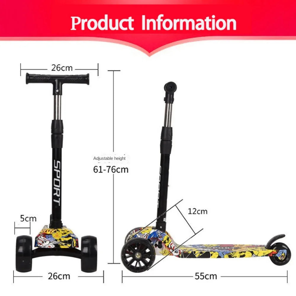 Foldable Children Scooter Adjustable Height Widened Pedals Kids Scooter with Flash Wheels Lightweight Folding Foot Scooters