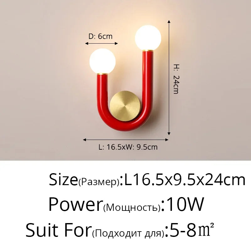 Danish Designer Creative Colorful U-shaped LED Wall Lamp Study Living Room Bedroom Bedside Hallway Staircase Indoor Light Decor