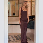 Fashion Solid Strapless Backless Pleated Dress Women Sleeveless Waist Slimming Long Gown Spring Lady Evening Party Robe 2026 New