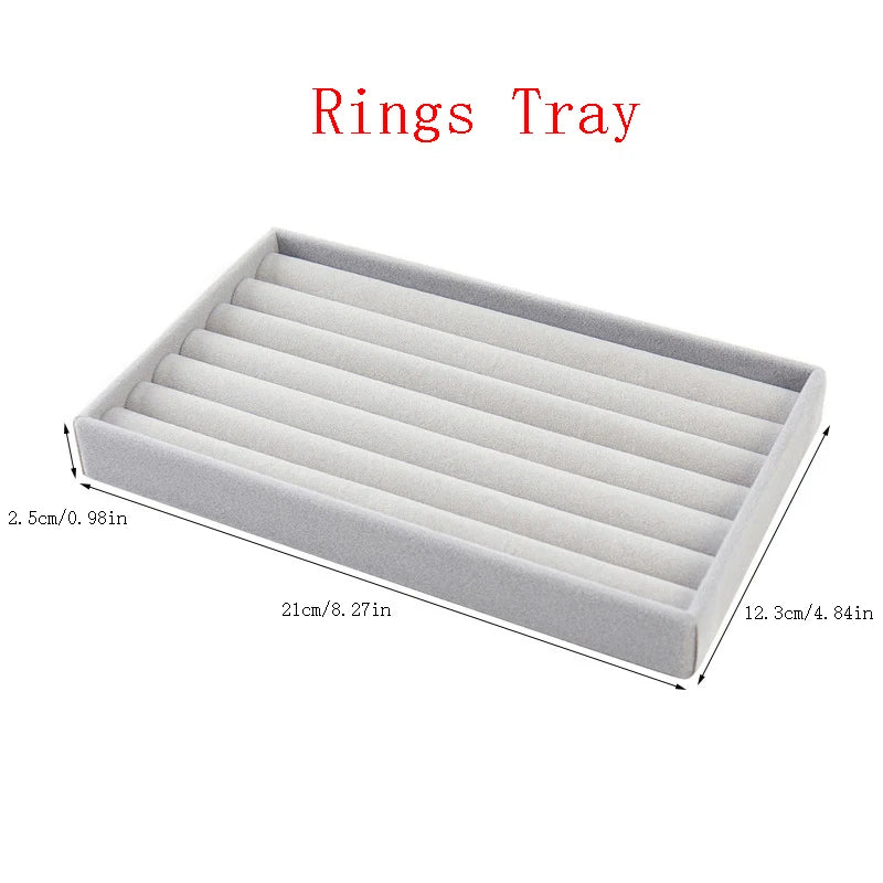 New Jewelry Organizer Velvet Jewelry Storage Tray Display Ring Bracelet Necklace Storage Box Showcase Drawer Organizer Trays
