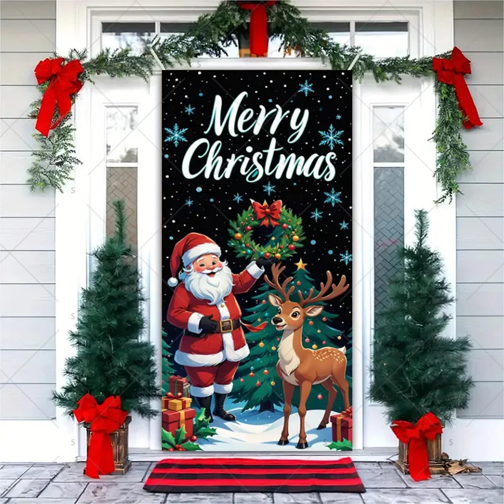 Christmas Theme Santa Claus Santa Dog Snowman Door Cover Banner Festive Party Decoration Supplies Photography Props Xmas Gifts